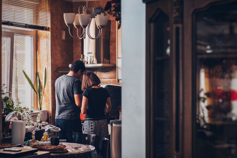 Couple cooking together