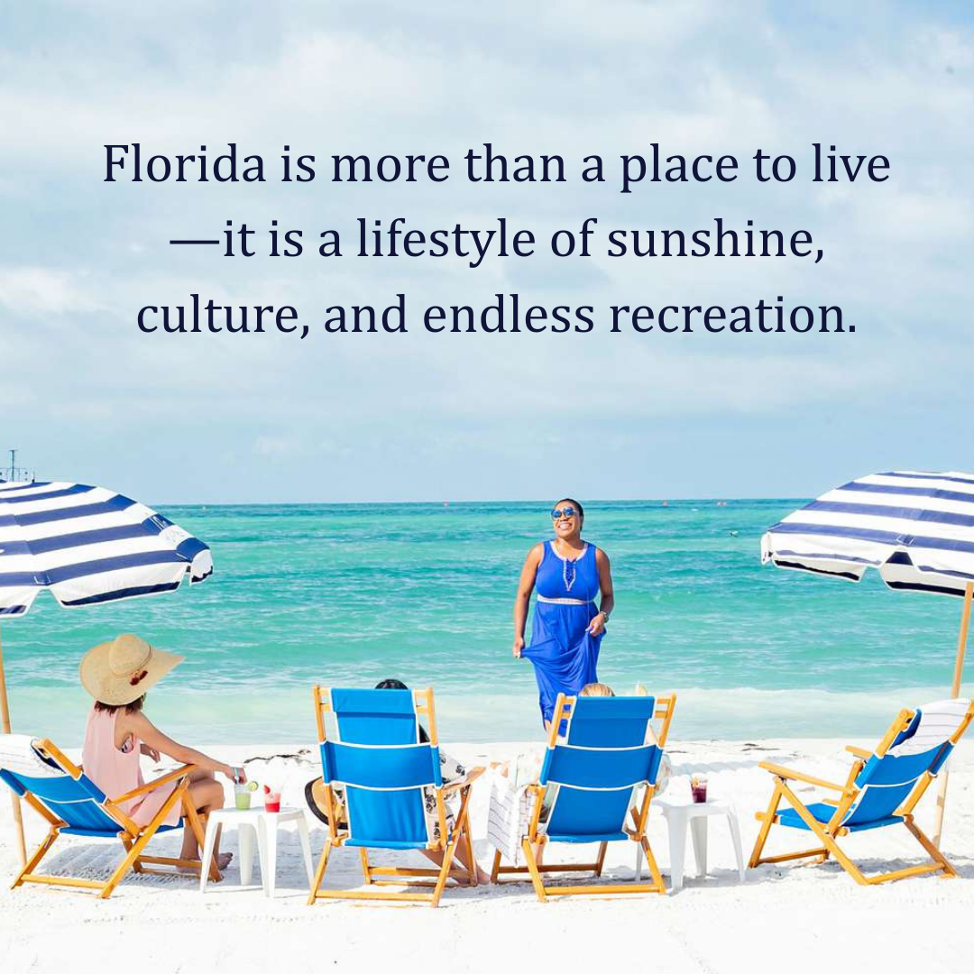 People enjoying the Florida lifestyle and recreation on the beach with striped umbrellas and turquoise water
